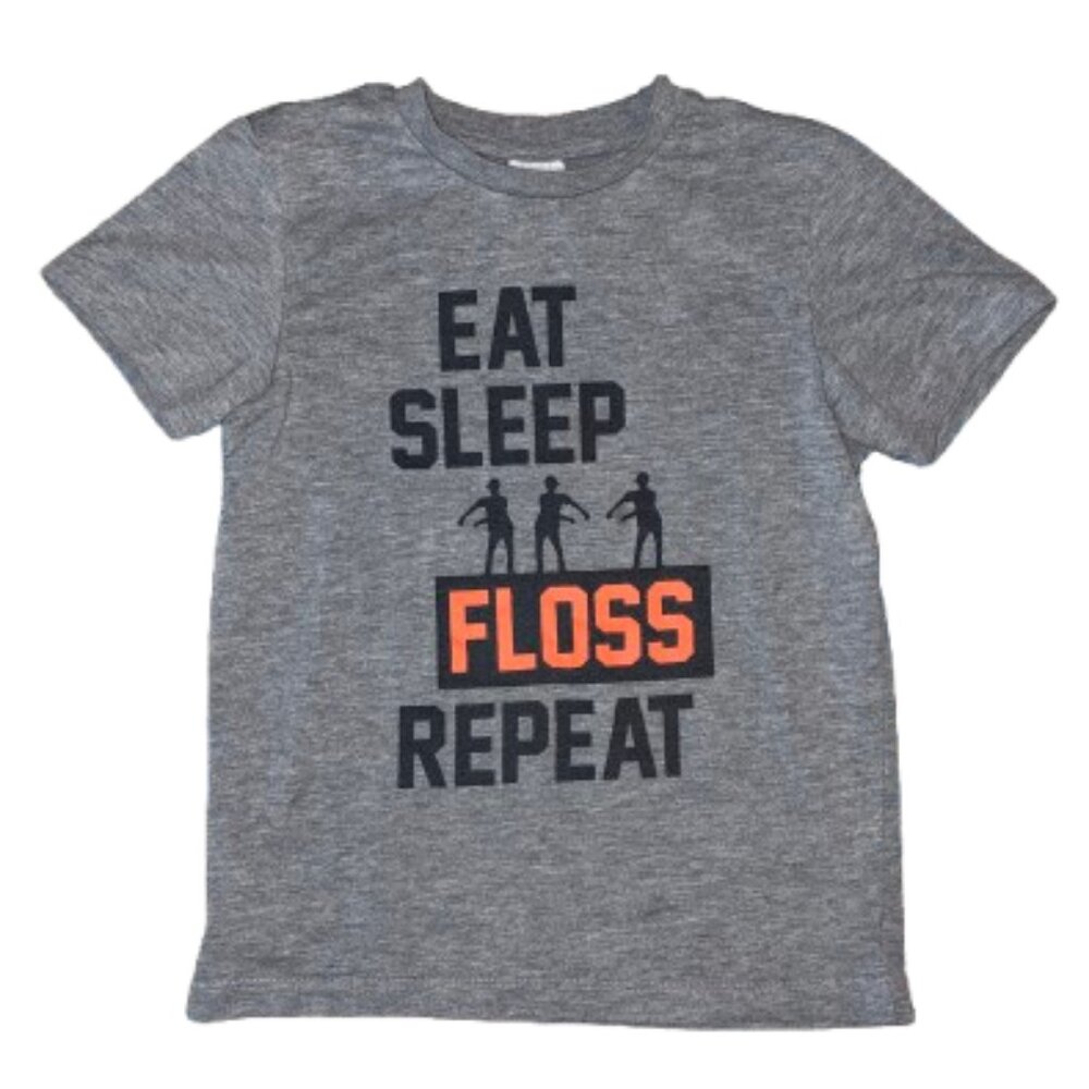 kids t shirt eat sleep floss and repeat short sleeved grey gray color crewneck